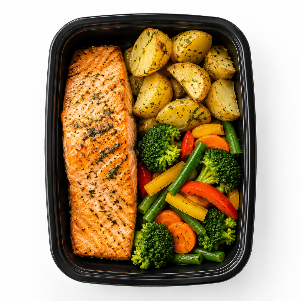 Cena - Salmón, Papas y Vegetales